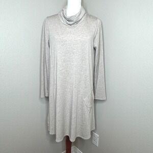 PURE JILL J. JILL Lagenlook Cowl Neck Dress‎ MED Pocket Oatmeal Lyocell Blend